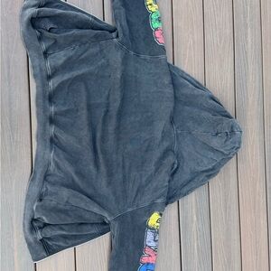 Gray Hoodie with Colorful Sleeve Design